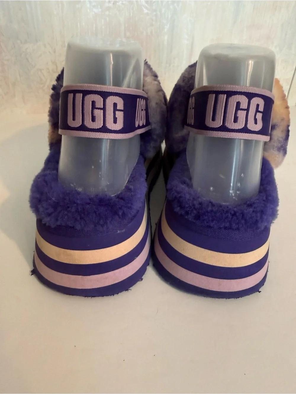 UGG Women's Platform Disco Marble Shearling Slide Sandal Violet Night, Comfy 7